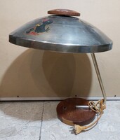 Bauhaus asztali lámpa, fém-fa, 35cm bura, 42 cm magas. 3761b