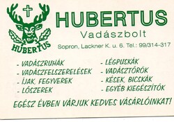 Kártyanaptár: HUBERTUS vadászbolt, Sopron 1997.