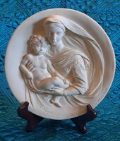 Madonna gyermekével alabástrom falitányér, dísztányér, falidísz (M5644)
