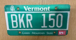 Régi USA rendszám rendszámtábla 2000-ből BKR 150 Vermont Green Mountain State