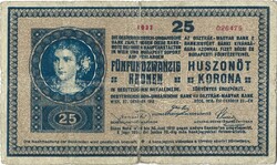 25 korona kronen 1918 sorozatszám 2000 alatt apró betűs az egyes talp nélkül Ritka