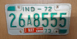 Régi USA rendszám rendszámtábla 1972-ből 26A8555 Indiana