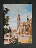 Képeslap,Budapest,Mátyás templom,Szent Itván szobor,városi látkép,részlet, 1984-