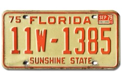 Régi USA rendszám rendszámtábla 1975-ből 11W-1345 Florida Sunshine State