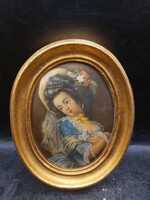 Selyemkép, rokokó, 11 x 9 cm-es nagyságú darab 3766b