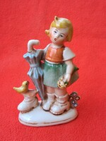 Alt wien régi német (GDR) kézzel festett esernyős kislány, barokkos porcelán figura