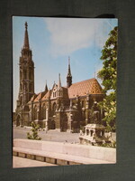 Képeslap,Budapest,Mátyás templom,Szent Itván szobor,városi látkép,részlet, 1984-