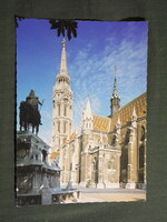 Képeslap,Budapest,Mátyás templom,Szent Itván szobor,városi látkép,részlet, 1980-