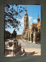 Képeslap,Budapest,Mátyás templom,Szent Itván szobor,autó,városi látkép,részlet, 1984-