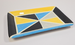 Vintage - vidám modern, geometrikus mintázatú design kerámia szögletes tál / tálca