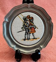 Középkori lovagos ón tányér, falitányér (L5681)
