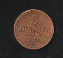 3 Kreuzer 1851 bronz érme