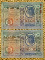 100 KORONA KRONEN 1912  2 DB. !!!OSZTRÁK-MAGYAR MONARCHIA