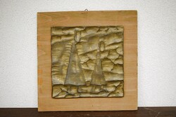 Vintage absztrakt relief sárgaréz dombormű...anya és lánya