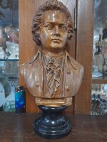 Alt Német Eichwald Bernard,Bernhard Bloch & Co Mozart Büszt,Majolika Terrakotta Mellszobor.26 cm.