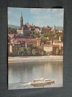 Képeslap,Budapest,Mátyás templom,halászbástya,hajó,városi látkép,részlet, 1964-