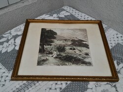 Gyönyörű Somogyi János színezett rézkarc