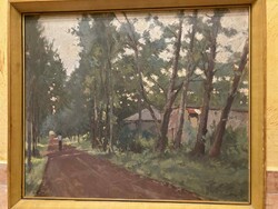 Artner Ferenc: Erdei út részlet (olajfestmény, 50x59 cm)