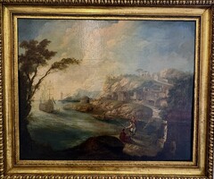 Oil painting with Mediterranean landscape, signed 