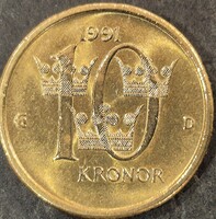 Svédország 10 korona, 1991.
