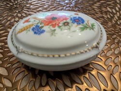 Antik Zsolnay porcelán bonbonier.,tartó-pipacsos-búzavirágos minta