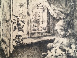 Kórusz József: Anya gyermekével, az ablaknál - 1958 - Anyaság