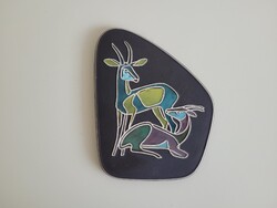 Retro kerámia fali kép őz őzike mintás mid century fali dísz