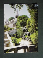 Képeslap,Budapest,Halászbástya,Sárkányölő Szent György szobor látkép,részlet, 1977-