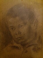 Antik Stefanovics szignós grafika gyermek fiú portré egy jó kezű mestertől A/ 4 - 30 x 21 cm  4