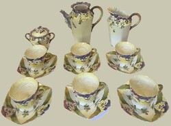 Antik Francia Choisy-Le-Roi porcelánfajansz, historizáló teáskészlet XIX sz. második fele.