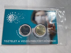 2020 Tisztelet a veszélyhelyzet hőseinek 10 és 20 Ft elsőnapi veret bliszter, ALACSONY SORSZÁM:00561