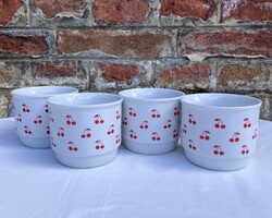 Zsolnay piros cseresznyés - meggyes porcelán bögre - pohár - csésze