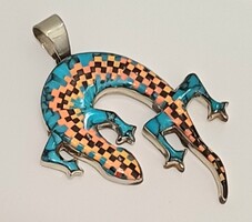 Régi Nagy Ezüst Gyík Türkiz Ónix Szalamandra