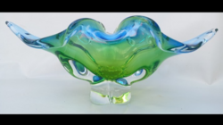 Bohemian Art Glass Bowl Josef Hospodka  Chribska üveggyárnak kék- zöld üveg tál 1960