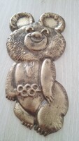 Nagyméretű tömör réz Plakett Misha Mackó Kabala XXII. Olimpiai Játékok Moszkva 80 Szovjetunió 1980