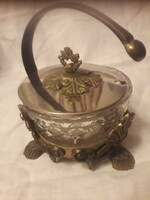 Beautiful old serving glass with inset lid, elegant, extra 17x15cm, new