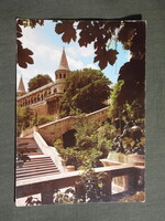 Képeslap,Budapest,Halászbástya,Sárkányölő Szent György szobor látkép,részlet, 1977-