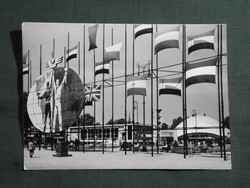 Képeslap,Budapest,BMV nemzetközi vásár,pavilon,zászló park látkép,részlet, 1964-