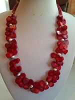 Csodás Korall és gyöngyös nyaklánc