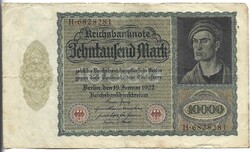 10000 márka 1922 nagy méret 7 jegyű sorszám Alul középen betű nélkül ritkább hátlap Németország 1.