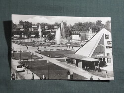 Képeslap,Budapest,BMV ipari vásár,pavilonok,park,szökőkút látkép,részlet, 1961-
