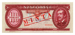 100 Forint Bankjegy 1992 MINTA lyukasztás és bélyegzés B000