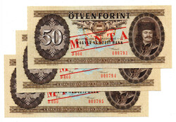 50 Forint Bankjegy 1986 MINTA sorszámkövető 3db