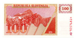 Szlovénia 100 Tolar Bankjegy 1990 P6s1 MINTA