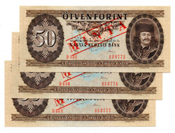 50 Forint Bankjegy 1980 MINTA sorszámkövető 3db