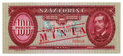 100 Forint Bankjegy 1968 MINTA lyukasztás és bélyegzés B000