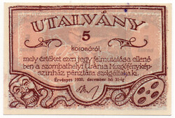Uránia 5 Korona utalvány Szombathely 1920