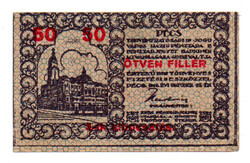 Pécs város Házipénztár 50 Fillér pénztárjegy 1919 3. kiadás EF