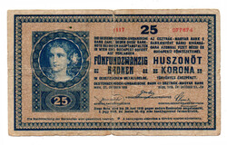 25 Korona Bankjegy 1918 sorozatszámban talpas 1 VG