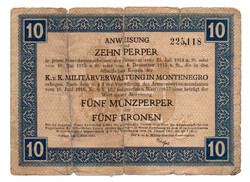 Montenegro 10 Perper - 5 Korona Bankjegy 1917 PSM151